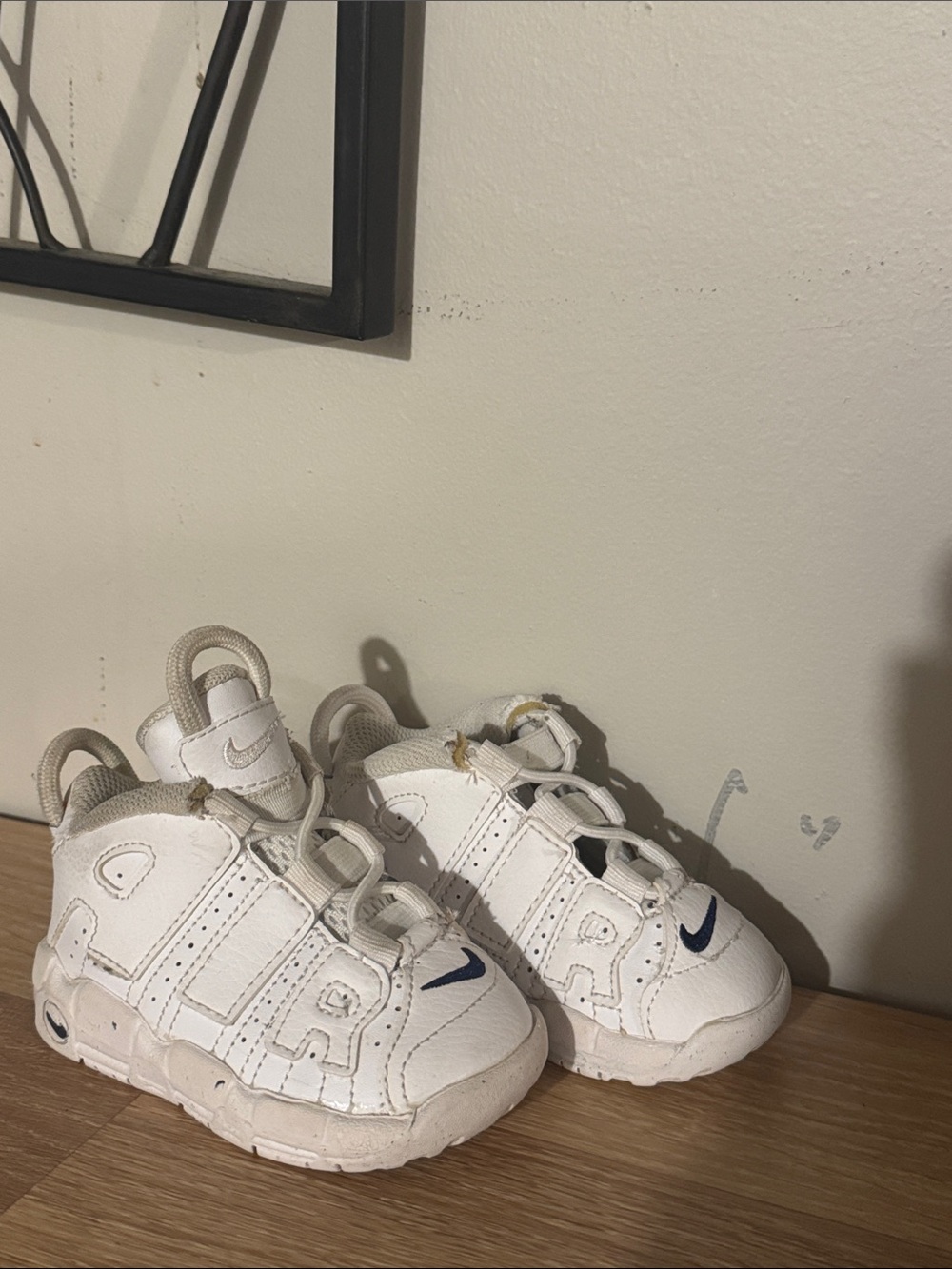 Nike Kids White Sneakers with Navy Swoosh